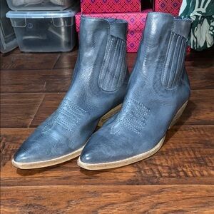 Blue Leather Silent D Ankle Boots 7.5